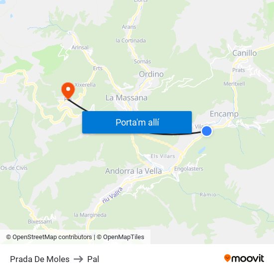 Prada De Moles to Pal map