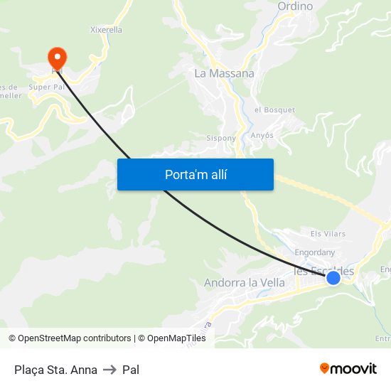 Plaça Sta. Anna to Pal map