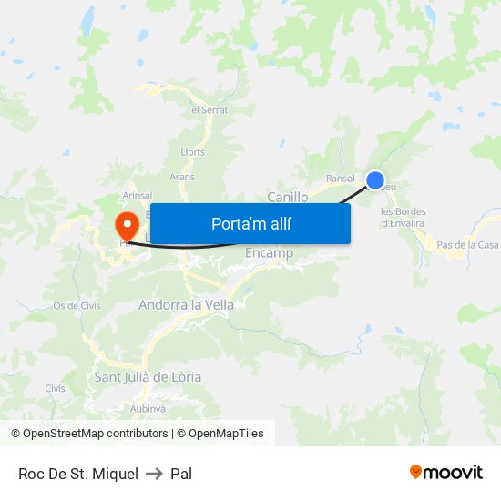Roc De St. Miquel to Pal map