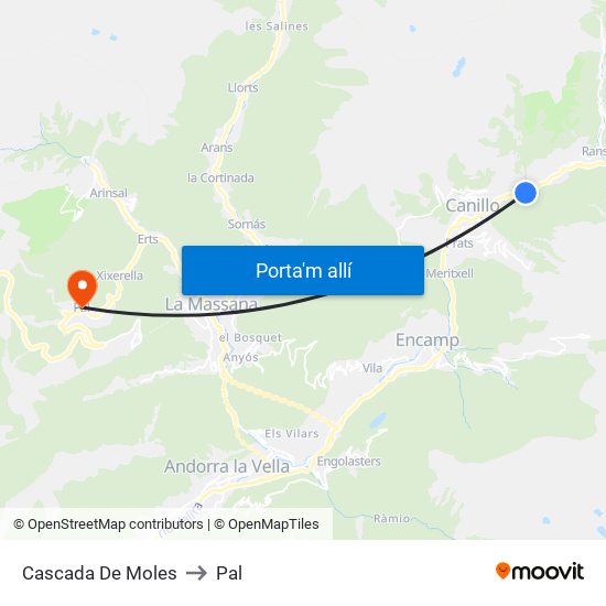 Cascada De Moles to Pal map