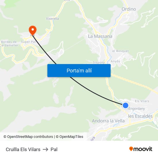 Cruïlla Els Vilars to Pal map