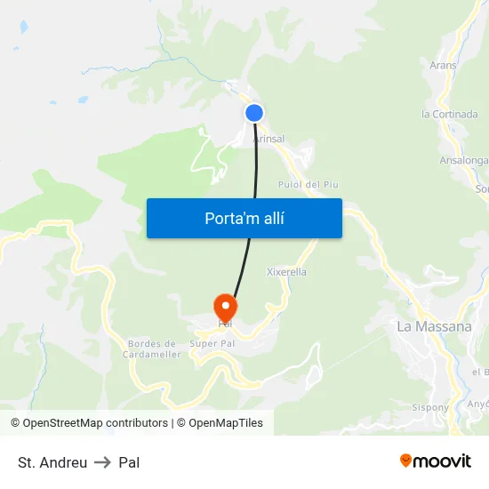 St. Andreu to Pal map