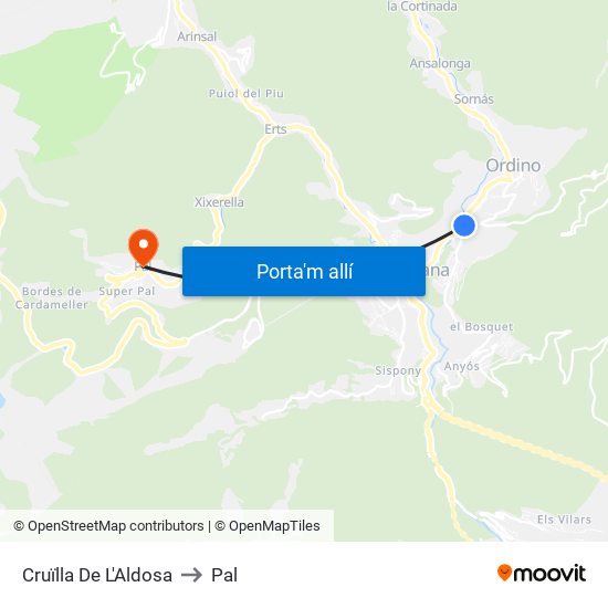 Cruïlla De L'Aldosa to Pal map