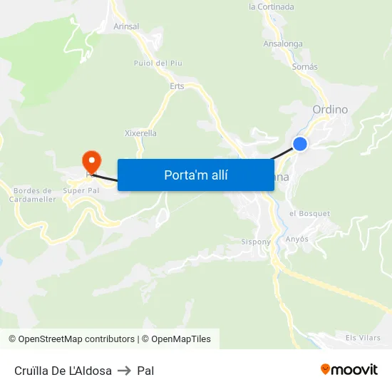 Cruïlla De L'Aldosa to Pal map