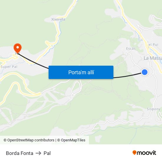 Borda Fonta to Pal map