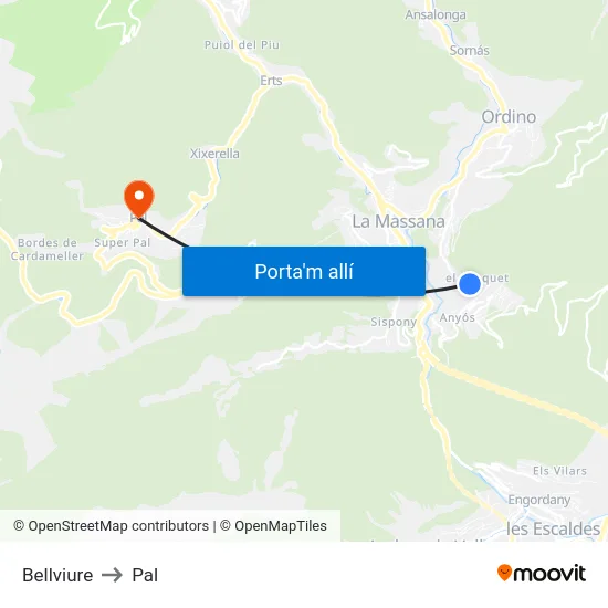 Bellviure to Pal map