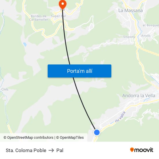 Sta. Coloma Poble to Pal map