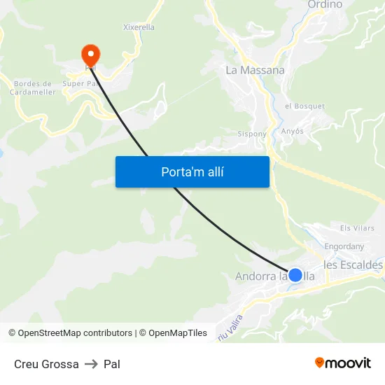 Creu Grossa to Pal map