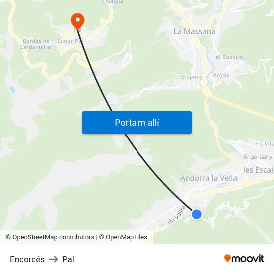 Encorcés to Pal map