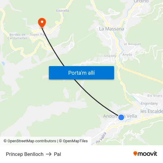 Príncep Benlloch to Pal map