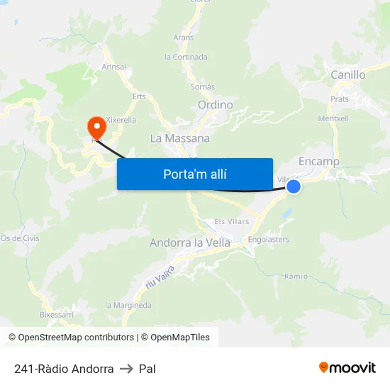 241-Ràdio Andorra to Pal map