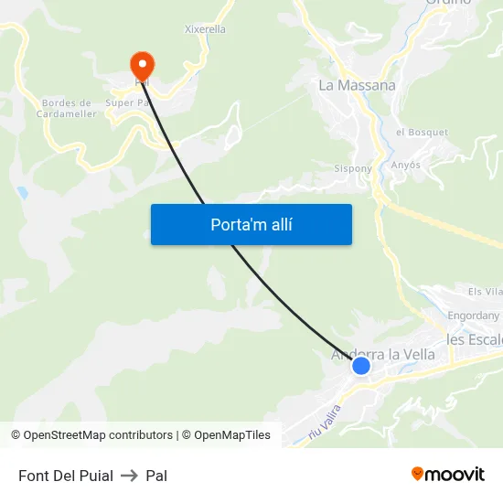 Font Del Puial to Pal map