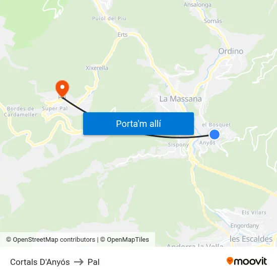Cortals D'Anyós to Pal map