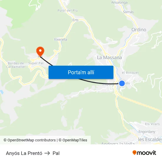 Anyós La Prentó to Pal map