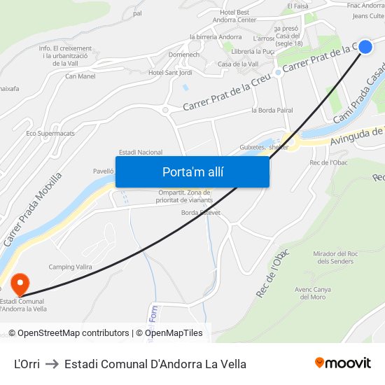 L'Orri to Estadi Comunal D'Andorra La Vella map