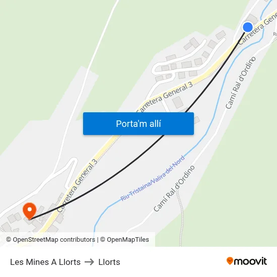 Les Mines A Llorts to Llorts map