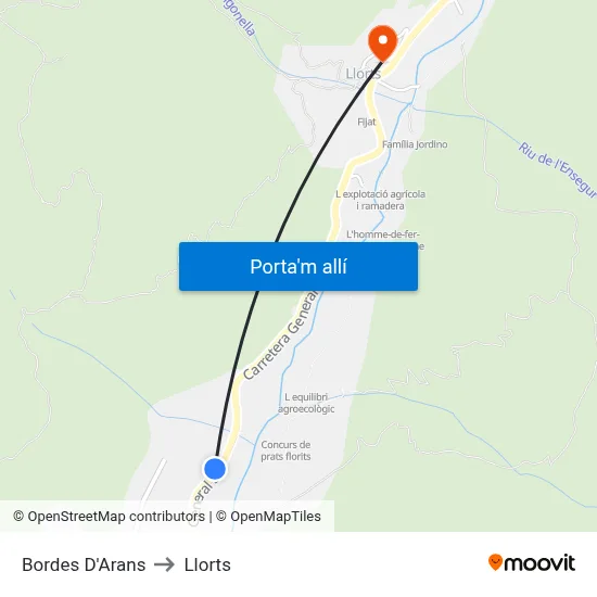 Bordes D'Arans to Llorts map