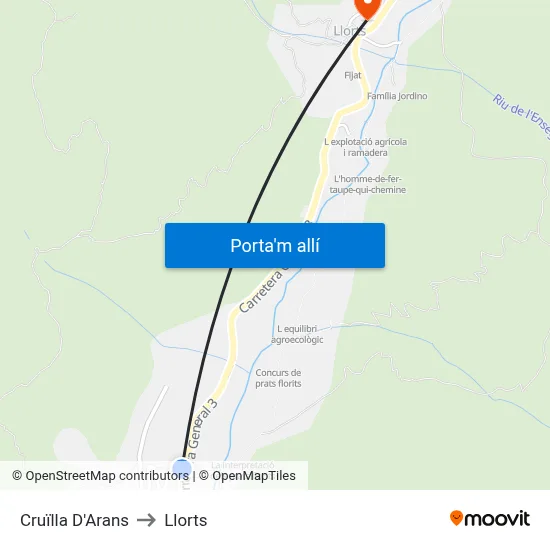Cruïlla D'Arans to Llorts map