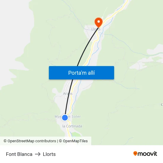 Font Blanca to Llorts map