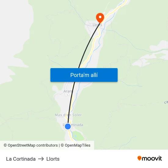 La Cortinada to Llorts map