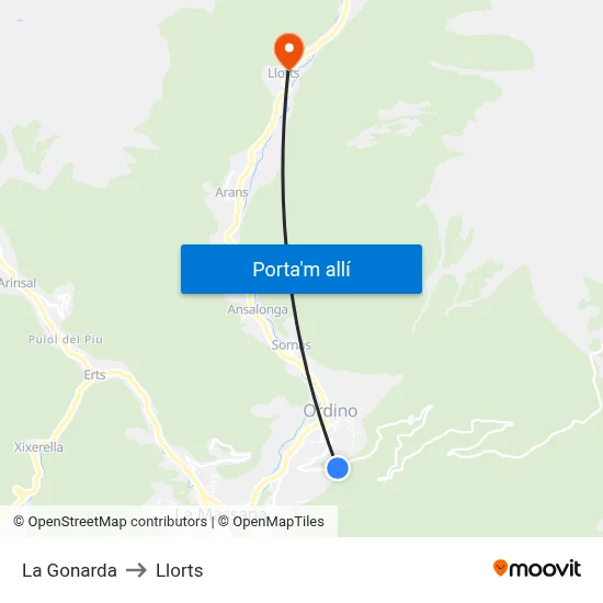 La Gonarda to Llorts map