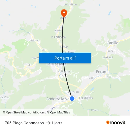 705-Plaça Coprínceps to Llorts map