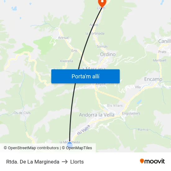 Rtda. De La Margineda to Llorts map