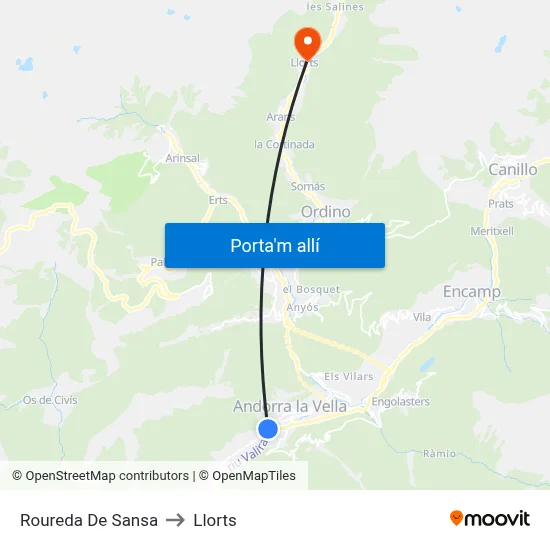 Roureda De Sansa to Llorts map
