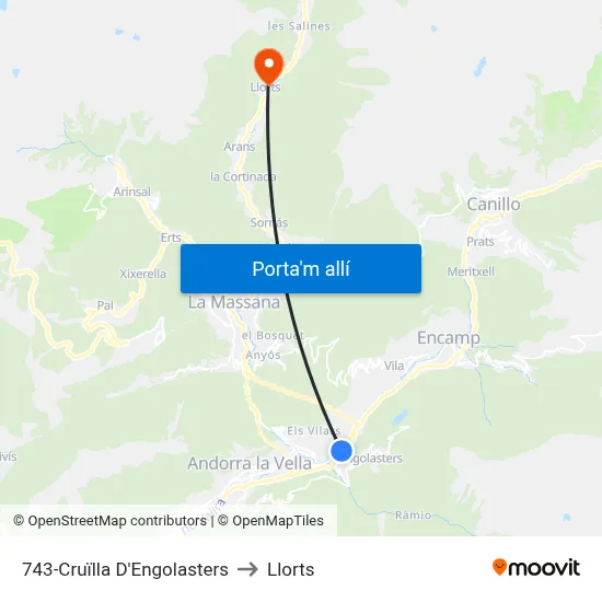 743-Cruïlla D'Engolasters to Llorts map