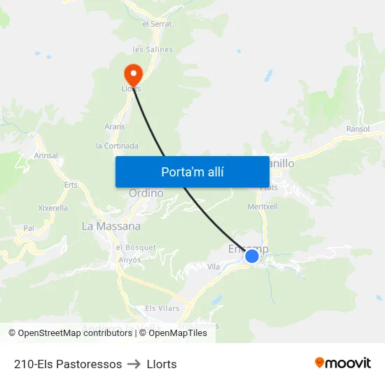 210-Els Pastoressos to Llorts map
