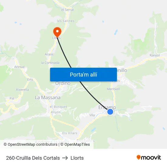 260-Cruïlla Dels Cortals to Llorts map