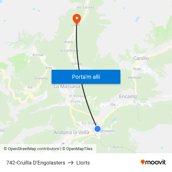 742-Cruïlla D'Engolasters to Llorts map