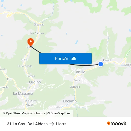 131-La Creu De L'Aldosa to Llorts map