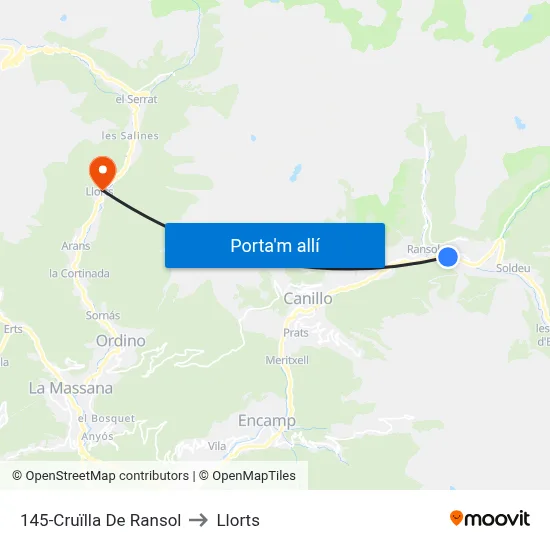 145-Cruïlla De Ransol to Llorts map