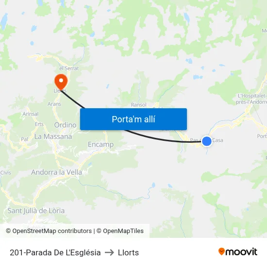 201-Parada De L'Església to Llorts map