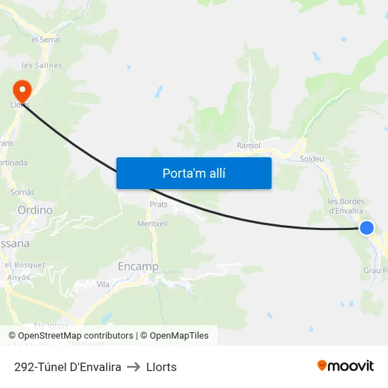 292-Túnel D'Envalira to Llorts map