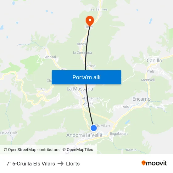 716-Cruïlla Els Vilars to Llorts map