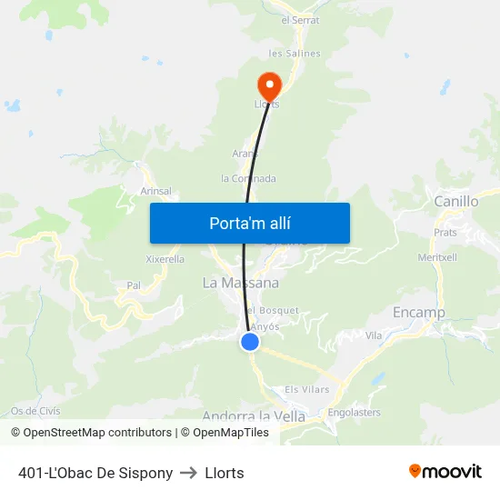 401-L'Obac De Sispony to Llorts map