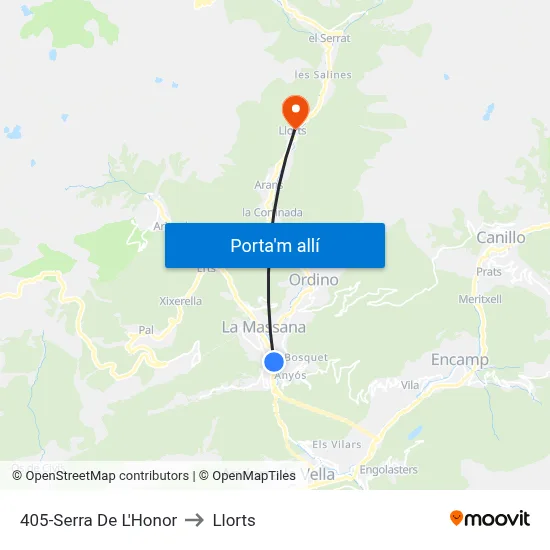 405-Serra De L'Honor to Llorts map