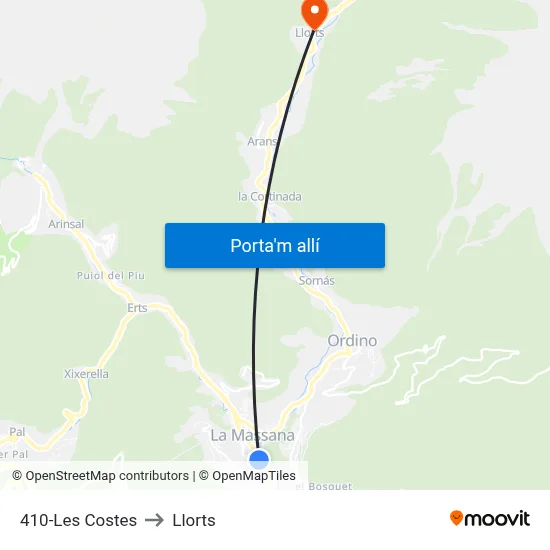 410-Les Costes to Llorts map