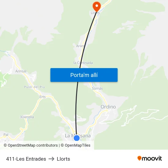 411-Les Entrades to Llorts map