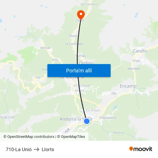 710-La Unió to Llorts map