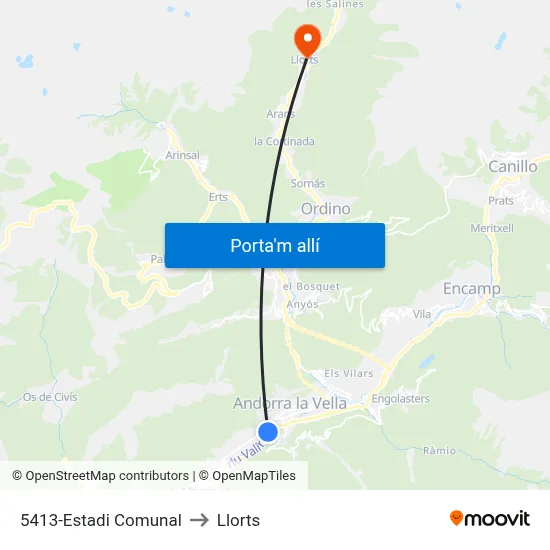 5413-Estadi Comunal to Llorts map