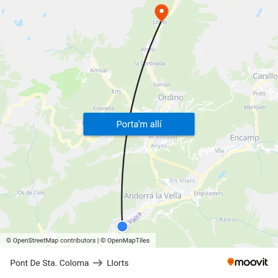 Pont De Sta. Coloma to Llorts map