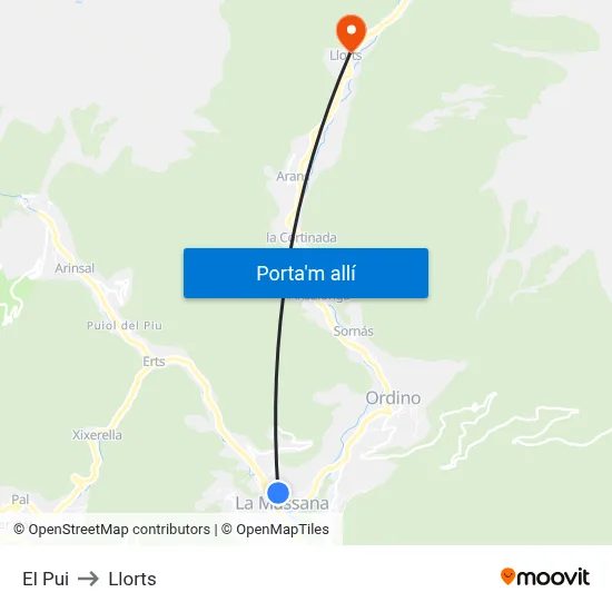 El Pui to Llorts map