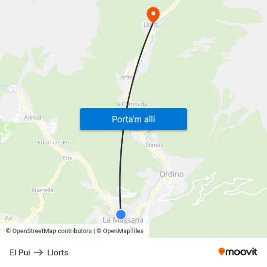 El Pui to Llorts map