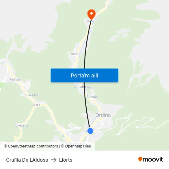 Cruïlla De L'Aldosa to Llorts map