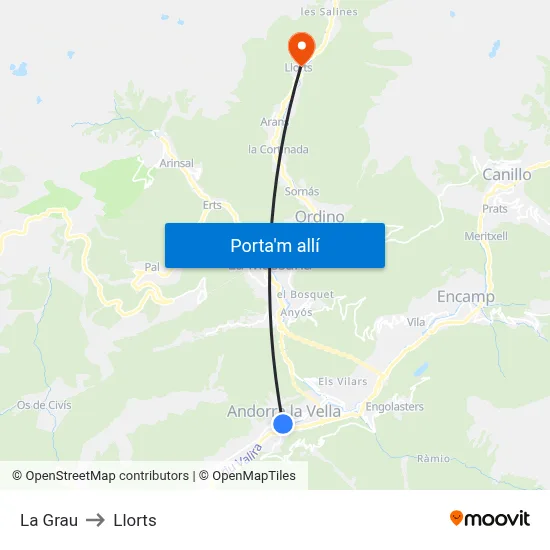 La Grau to Llorts map