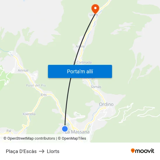 Plaça D'Escàs to Llorts map