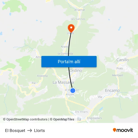 El Bosquet to Llorts map